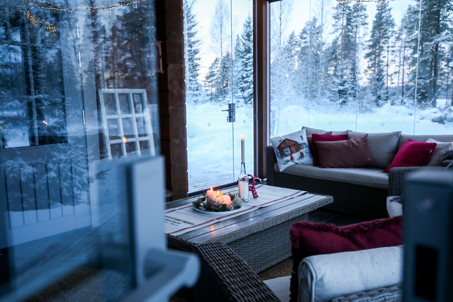 Wintery sunroom interior